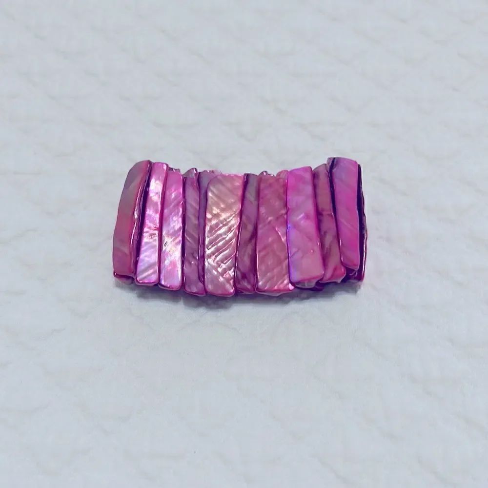 Pink Colored Slivered Shell Cuff Bracelet with Elastic Band